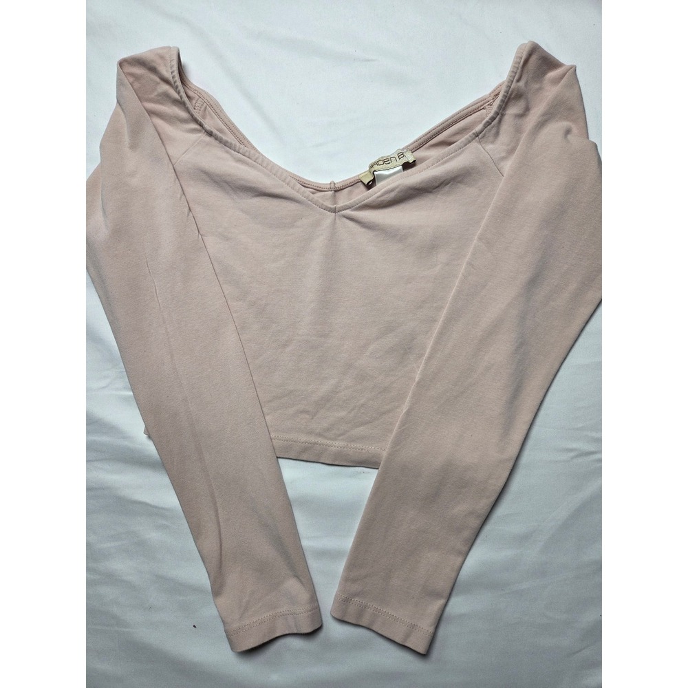 Arden B Blush Pink V-Neck Long Sleeve Crop Top Small Cotton Blend